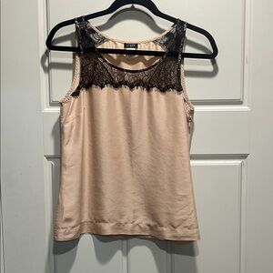 J. Crew Beige Silk Tank with Black Lace Accent